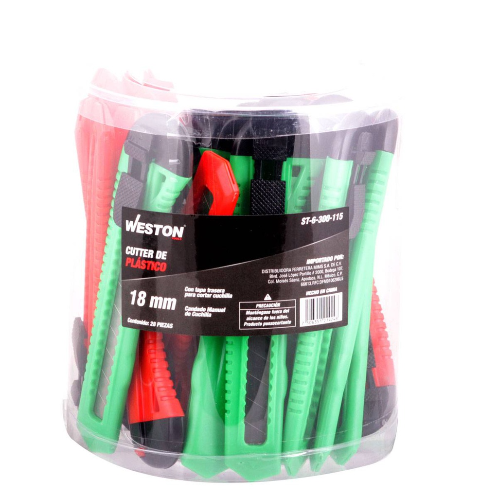 CUTER PLASTICO 18MM - BOTE C/28 PZAS (PRECIO X BOTE)