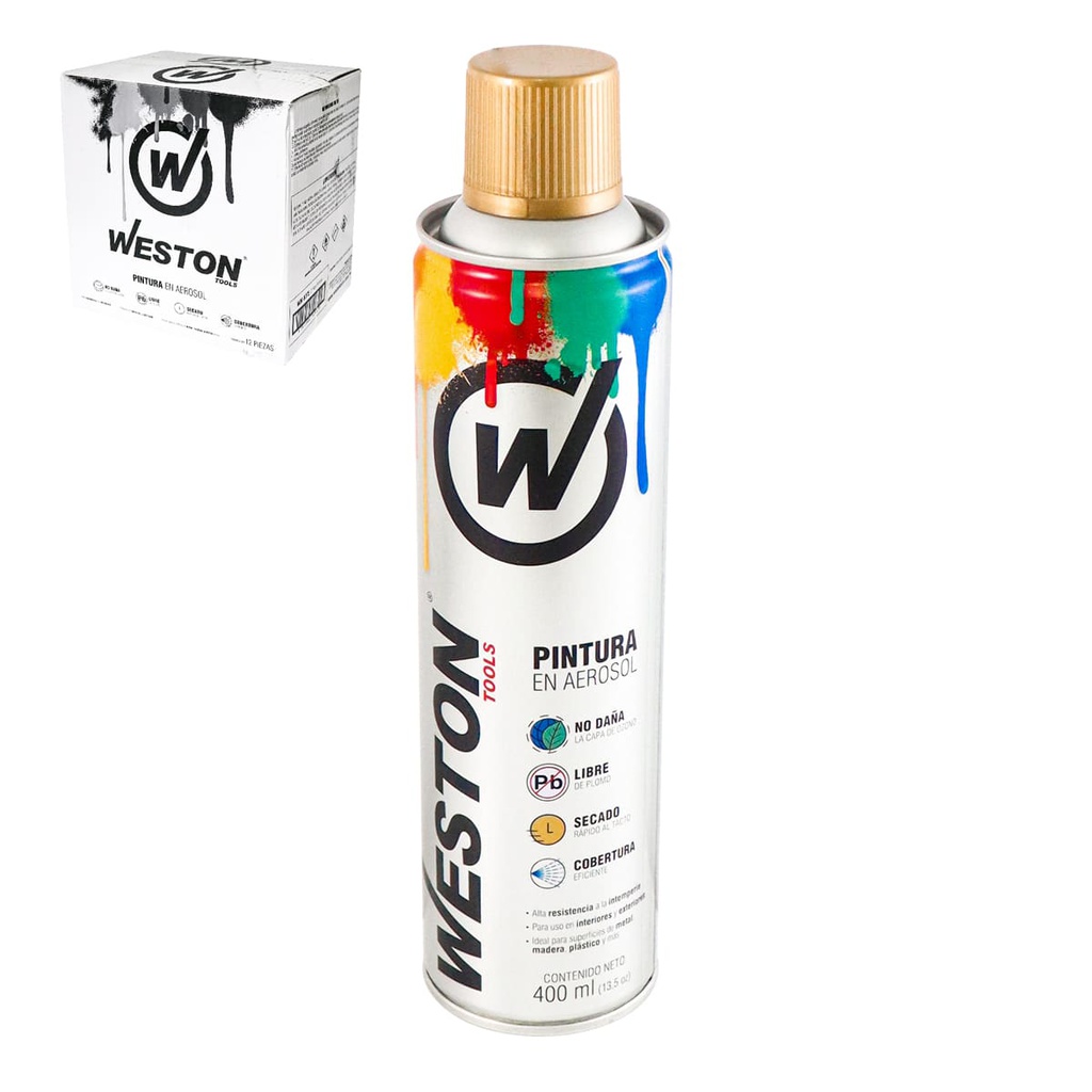 PINTURA AEROSOL ORO BRILLANTE METALICO 400ml           