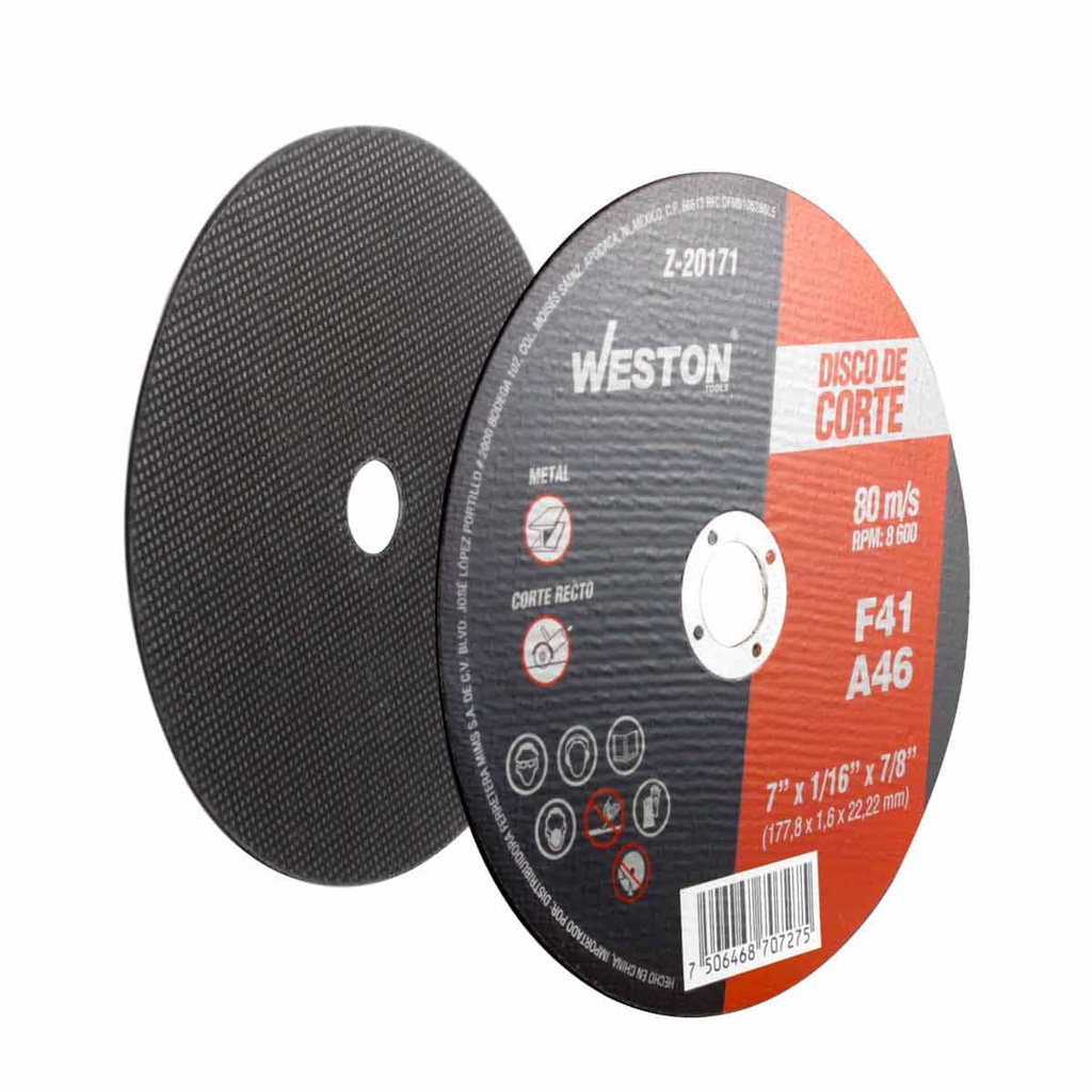 DISCO D/CORTE P/METAL 7" x 1/16"(1.58) x 7/8" F41 (Emp. c/10 Pzas - Precio x Pza)