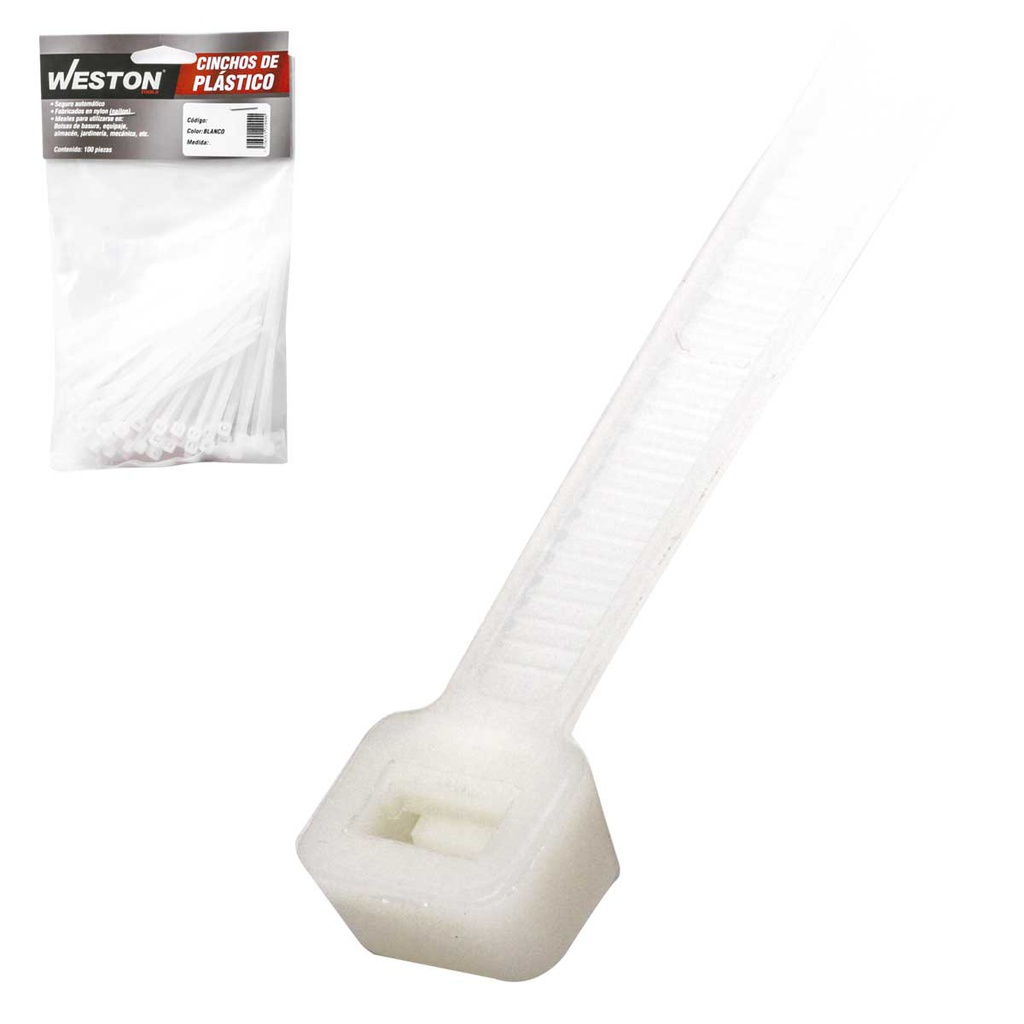 CINCHO PLASTICO BLANCO 2.5 X 150MM    (bolsa c/100)
