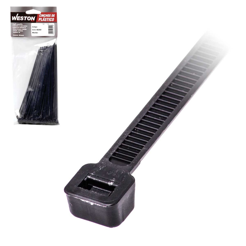 CINCHO PLASTICO NEGRO 3.6 X 150MM    (bolsa c/100)