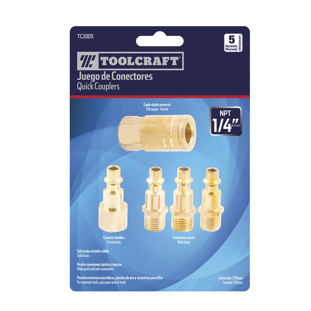 COPLES PARA MANGUERA 1/4" LATON JUEGO 5 PIEZAS