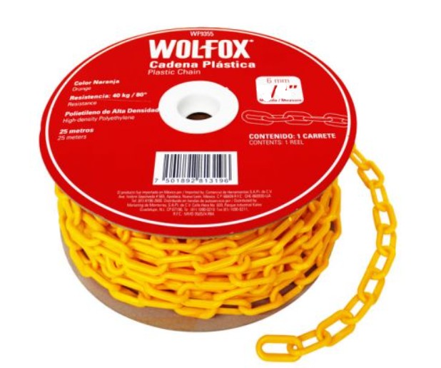 CADENA PLASTICA AMARILLA 1/4"25M