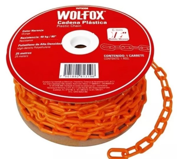CADENA PLASTICA NARANJA 1/4"25M