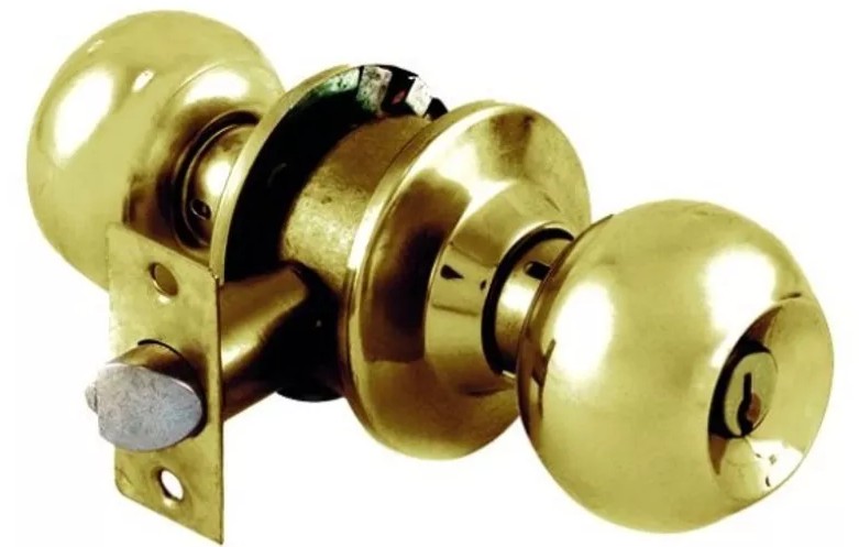 POMO CERROJO DOBLE CILINDRO LATON BRILLANTE JUEGO 