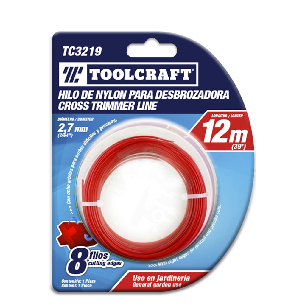 HILO DE NYLON P/DESBROZADORA2.7MM (.105") 12M BLISTER