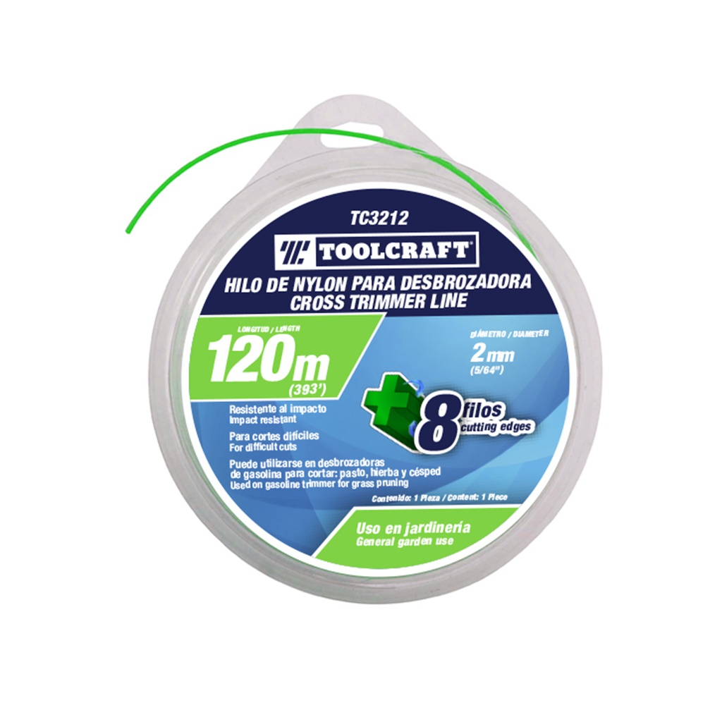 HILO DE NYLON P/DESBROZADORA2MM  (.080") 120M TIPO DONA