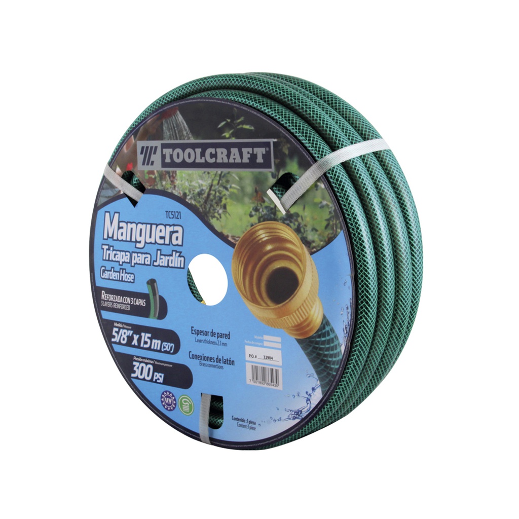 MANGUERA TRICAPA REFORZADA JARDIN 5/8" X 15M CONEXION LATON