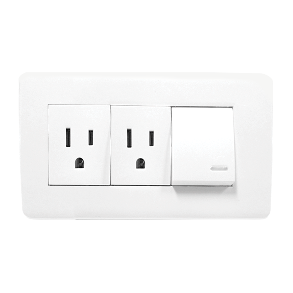 APAGADOR Y CONTACTO DOBLE CON PLACA BLANCA 24 mm