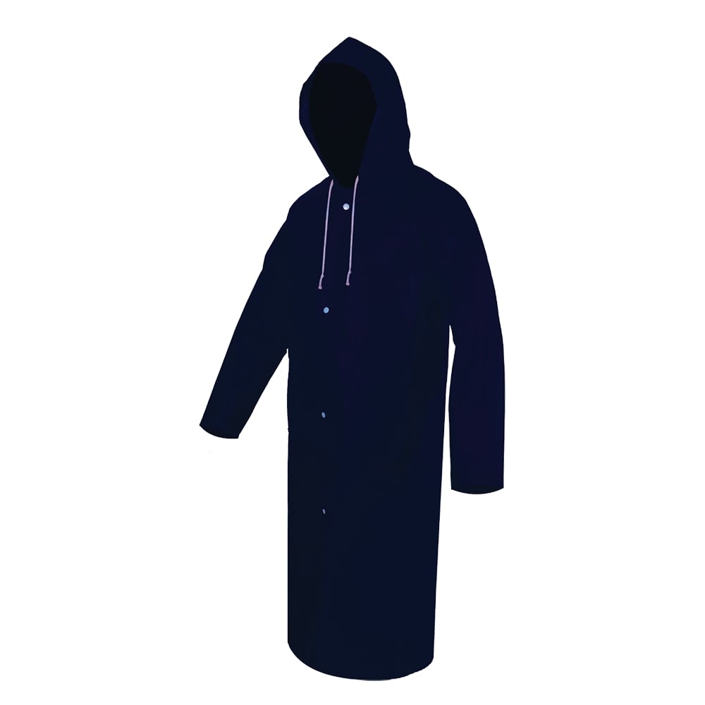 GABARDINA LARGA AZUL IMPERMEABLE ECOFRIENDLY, SELLADA. T-GD.