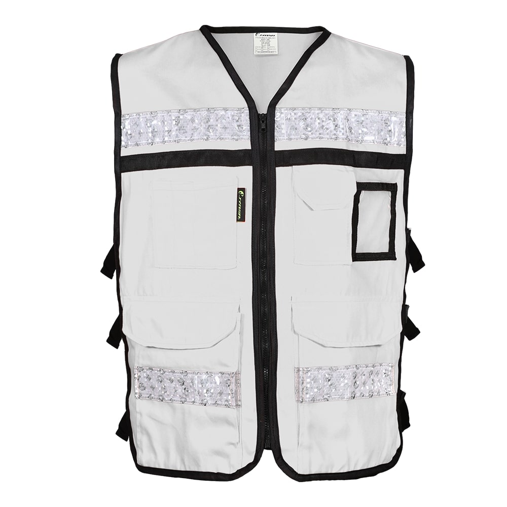 CHALECO RESCATISTA ABIERTO BLANCO 100% ALGODON CON REFLEJANTE TALLA MD