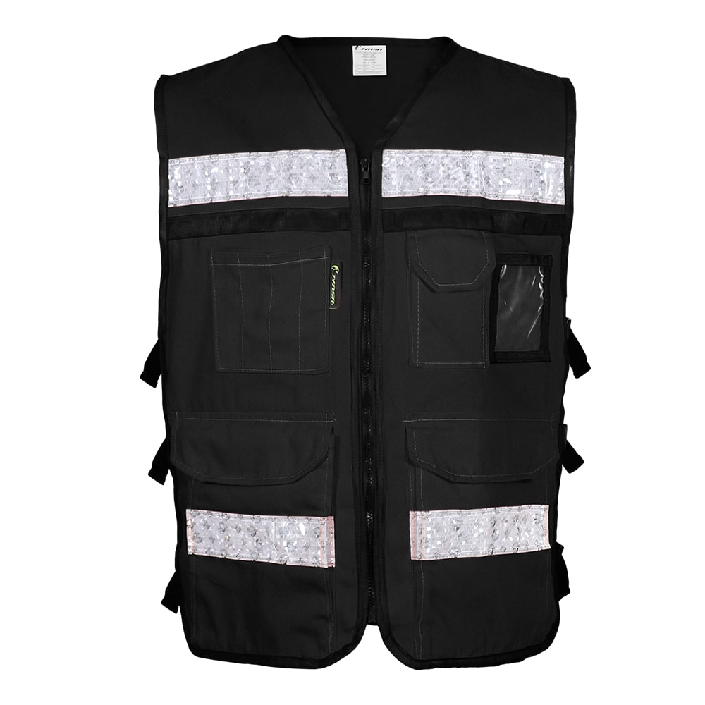 CHALECO RESCATISTA ABIERTO NEGRO 100% ALGODON CON REFLEJANTE TALLA CH