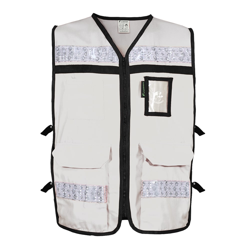 CHALECO RESCATISTA ABIERTO BLANCO ALGODON/POLIESTER CON REFLEJANTE TALLA XG