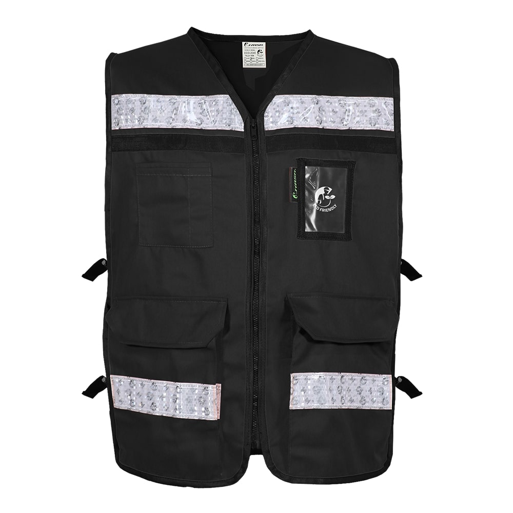 CHALECO RESCATISTA ABIERTO NEGRO ALGODON/POLIESTER CON REFLEJANTE TALLA CH
