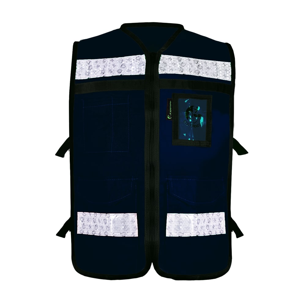 CHALECO AZUL ABIERTO TIPO RESCATISTA LIGERO CON BOLSA TRASERA CLASE II TALLA XG