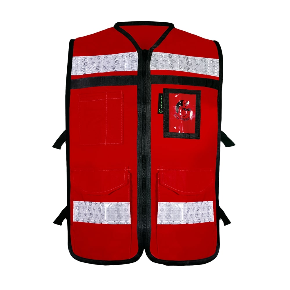 CHALECO ROJO ABIERTO TIPO RESCATISTA LIGERO CON BOLSA TRASERA CLASE II TALLA XG