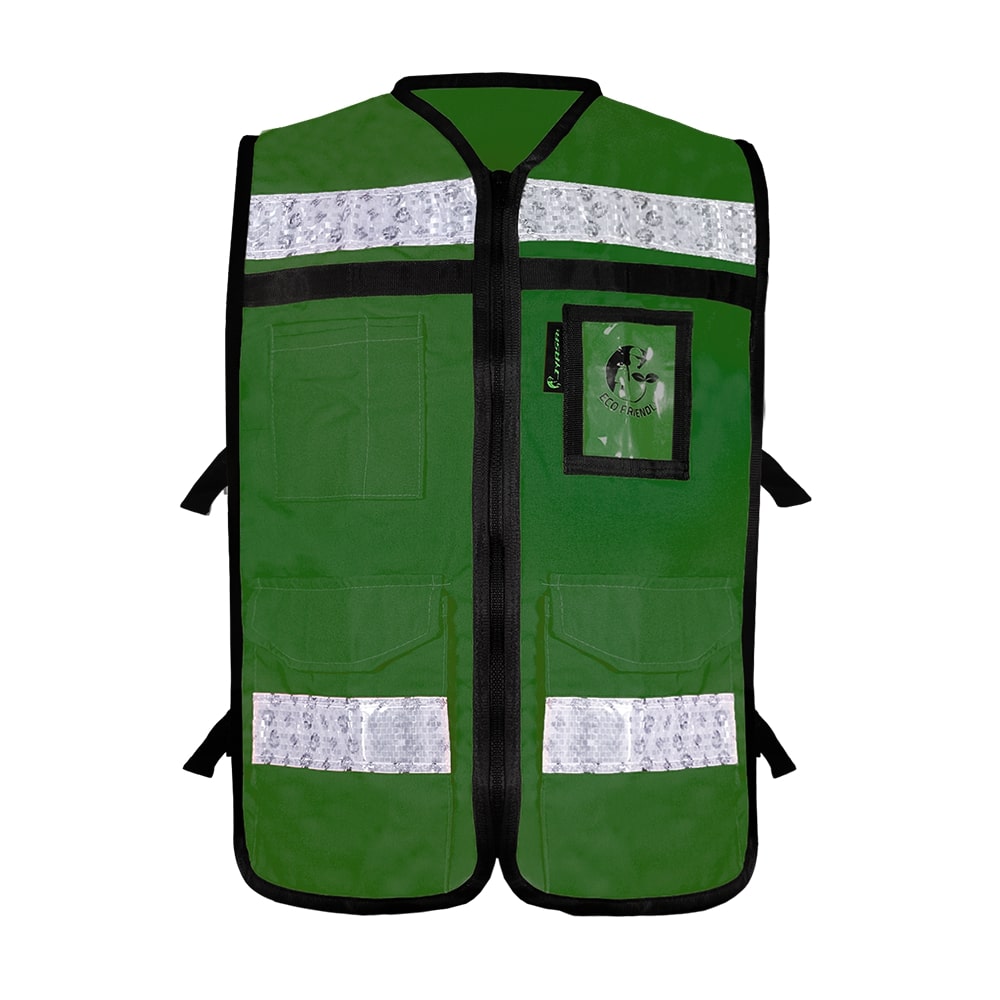 CHALECO VERDE ABIERTO TIPO RESCATISTA LIGERO CON BOLSA TRASERA CLASE II TALLA MD