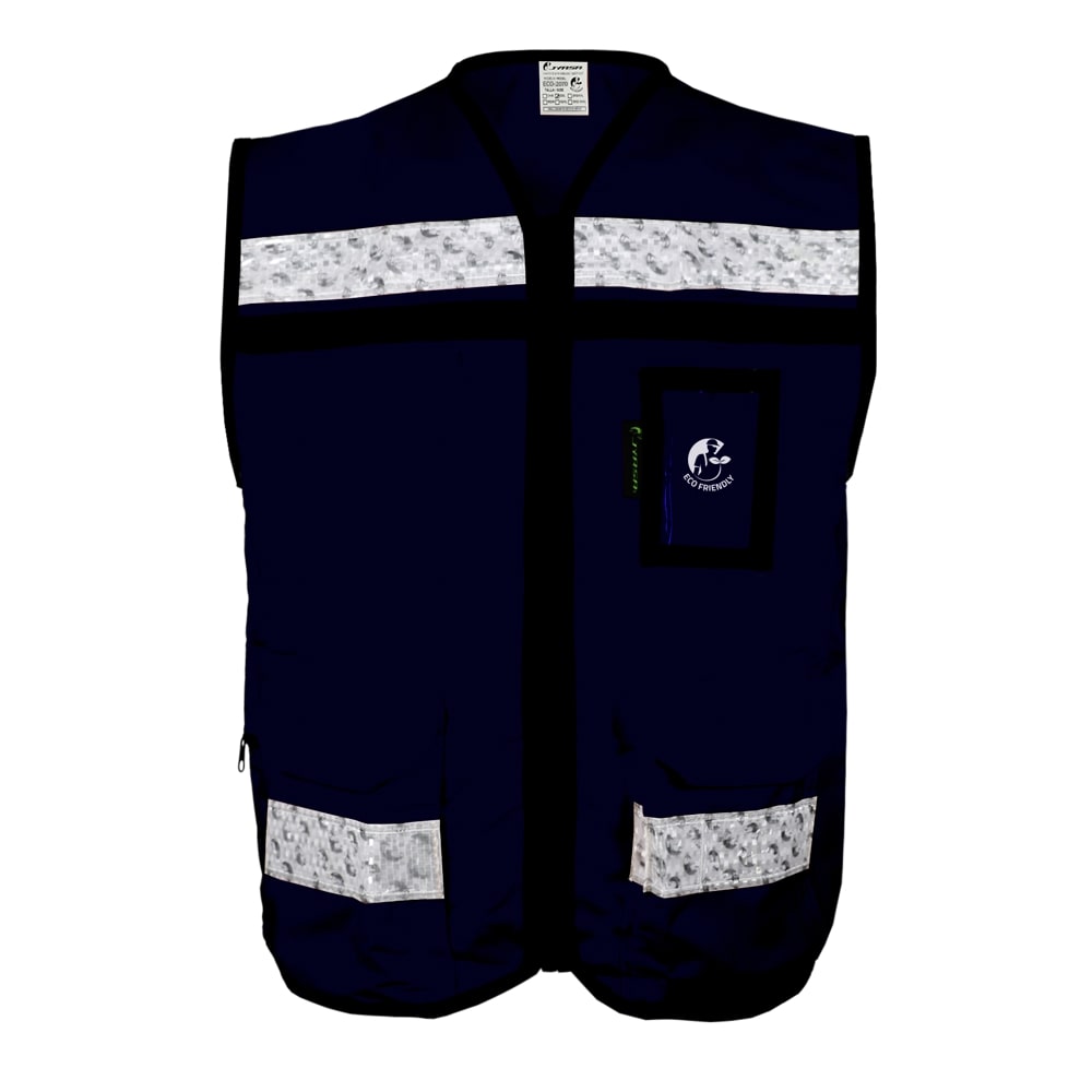 CHALECO AZUL CERRADO TIPO RESCATISTA LIGERO CON BOLSA TRASERA CLASE II TALLA 2XG