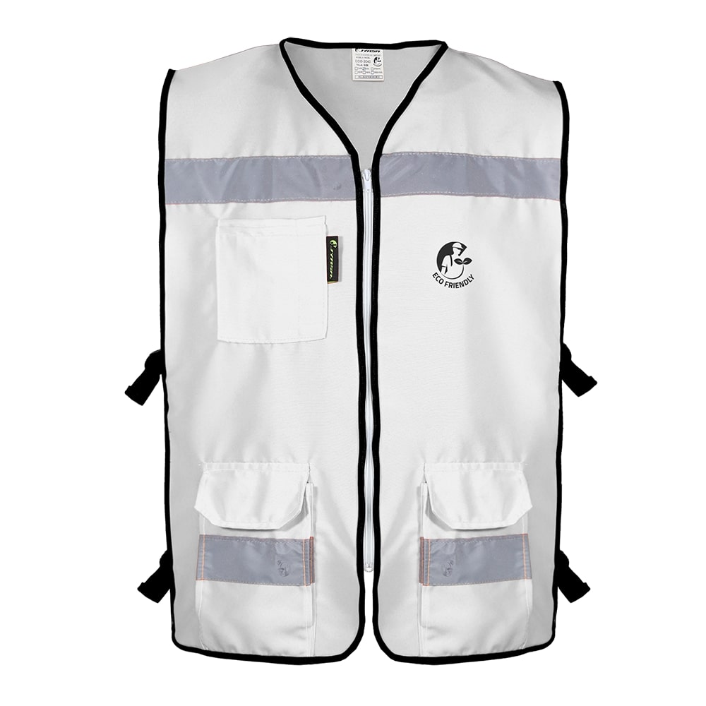 CHALECO RESCATISTA ABIERTO BLANCO ALGODON/POLIESTER CON REFLEJANTE TALLA CH