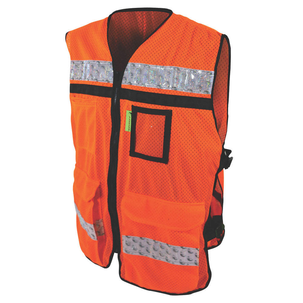 CHALECO ECOFRIENDLY RESCATISTA JERSEY ANARANJADO C/REF PLASTICO GRIS DE 2" TALLA GD