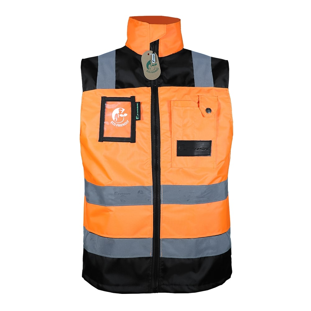 CHALECO ECOFRIENDLY EJECUTIVO DE TRABAJO, ANSI TIPO O CLASE 1, HIGH VISIBILIY ANARANJADO/NEGRO T-GD.