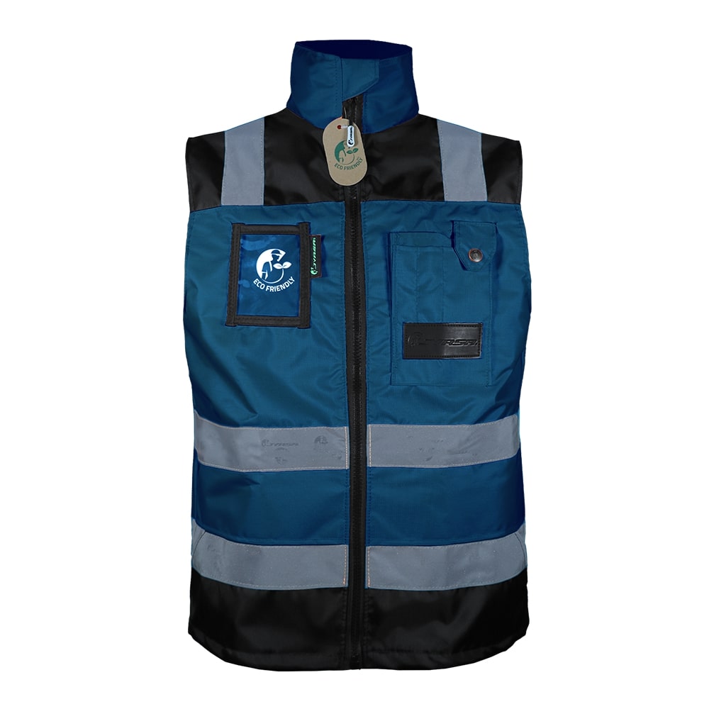 CHALECO ECOFRIENDLY EJECUTIVO DE TRABAJO, ANSI TIPO O CLASE 1, HIGH VISIBILIY AZUL/NEGRO T-MD.