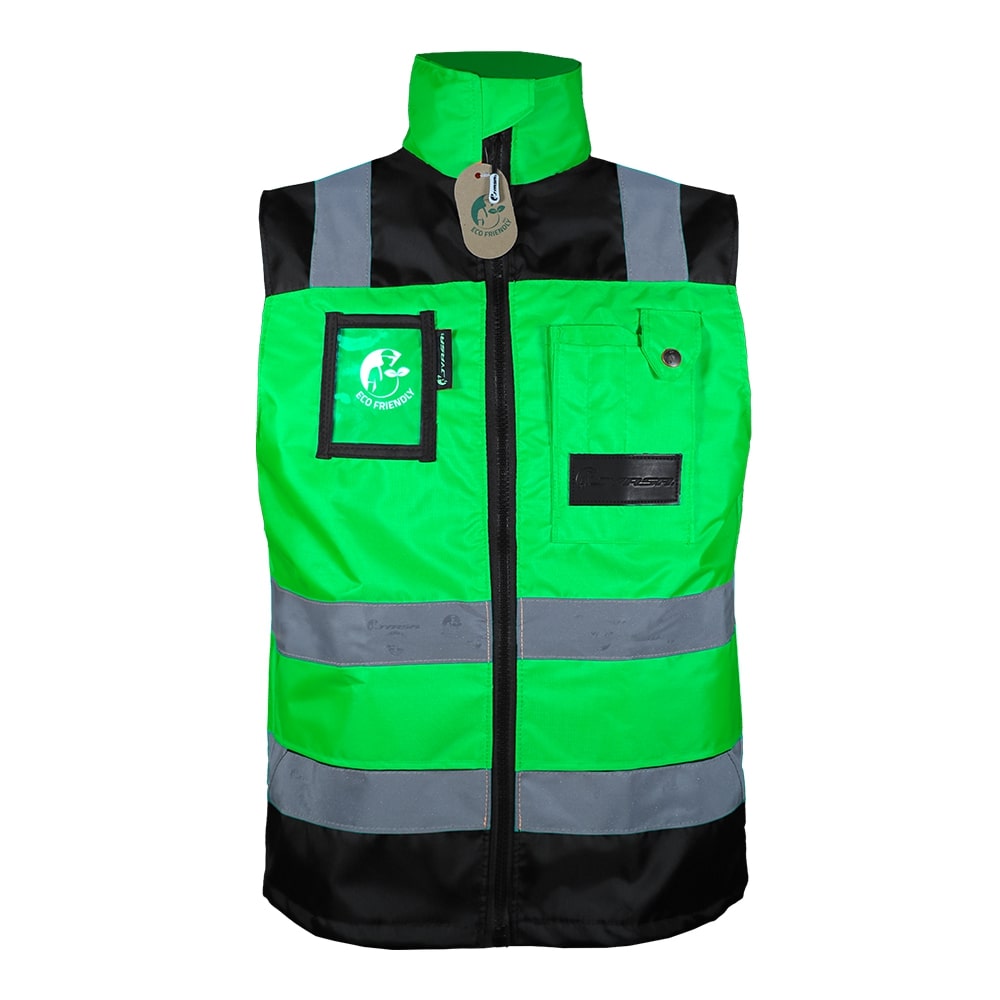 CHALECO ECOFRIENDLY EJECUTIVO DE TRABAJO, ANSI TIPO O CLASE 1, HIGH VISIBILIY VERDE/NEGRO T-XG.