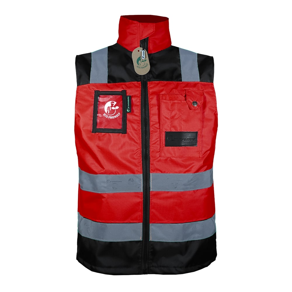 CHALECO ECOFRIENDLY EJECUTIVO DE TRABAJO, ANSI TIPO O CLASE 1, HIGH VISIBILIY ROJO/NEGRO T-XG.