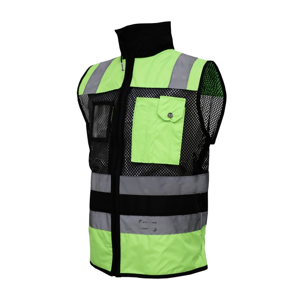 CHALECO DE MALLA ECOFRIENDLY EJECUTIVO DE TRABAJO, ANSI TIPO O CLASE 1, HIGH VISIBILIY VERDE/NEGRO T-2XG.