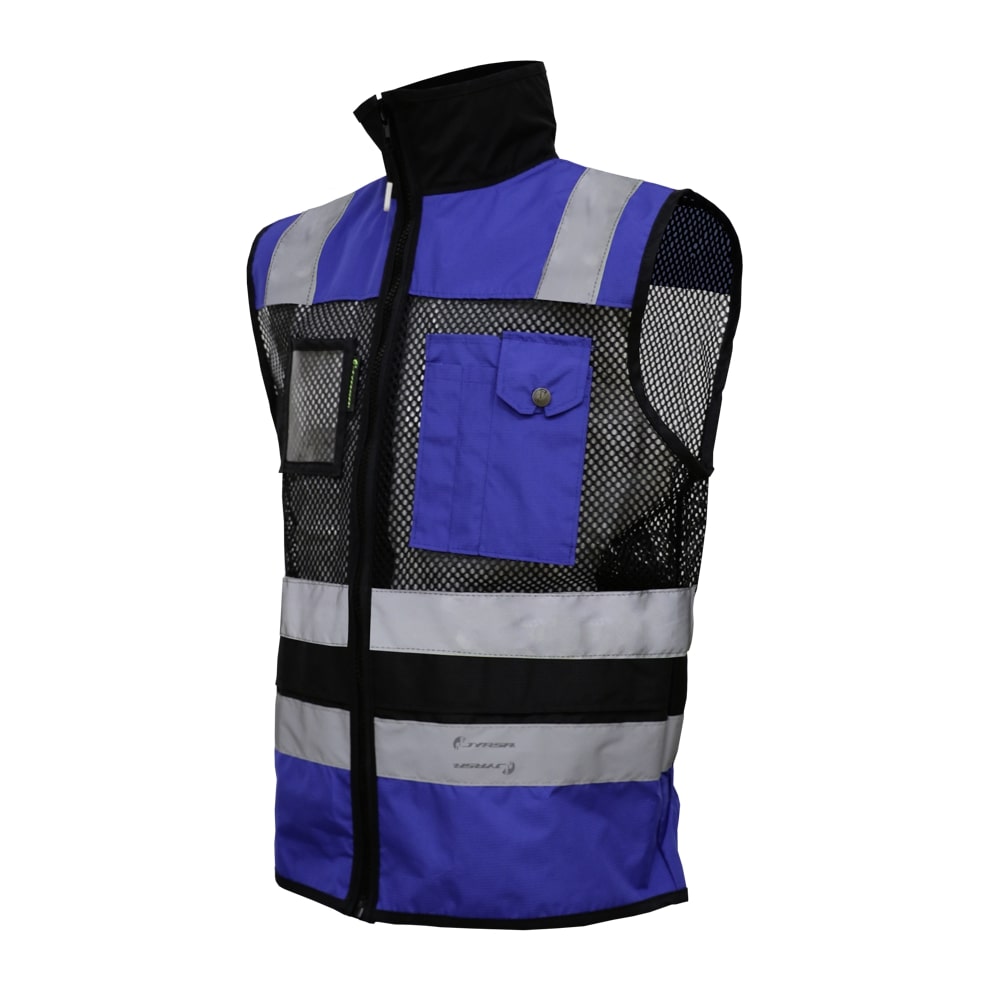 CHALECO DE MALLA ECOFRIENDLY EJECUTIVO DE TRABAJO, ANSI TIPO O CLASE 1, HIGH VISIBILIY AZUL REY/NEGRO T-GD.