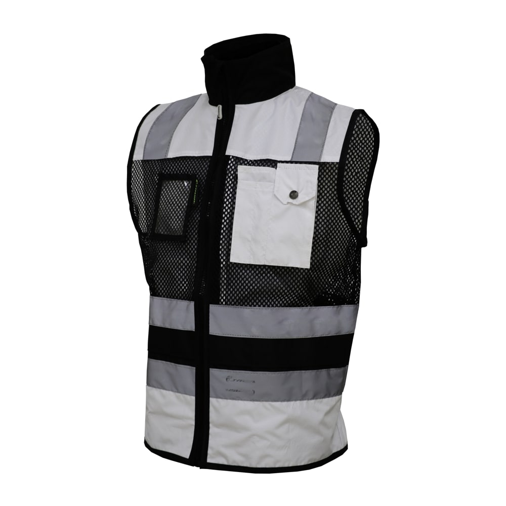 CHALECO DE MALLA ECOFRIENDLY EJECUTIVO DE TRABAJO, ANSI TIPO O CLASE 1, HIGH VISIBILIY BLANCO/NEGRO T-XG.