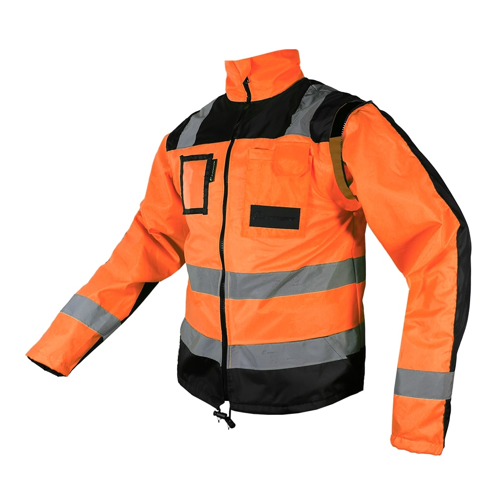 CHAQUETA EJECUTIVA ECOFRIENDLY CON MANGAS DESPRENDIBLES HIGH VISIBILIY ANARANJADO/NEGRO T CH