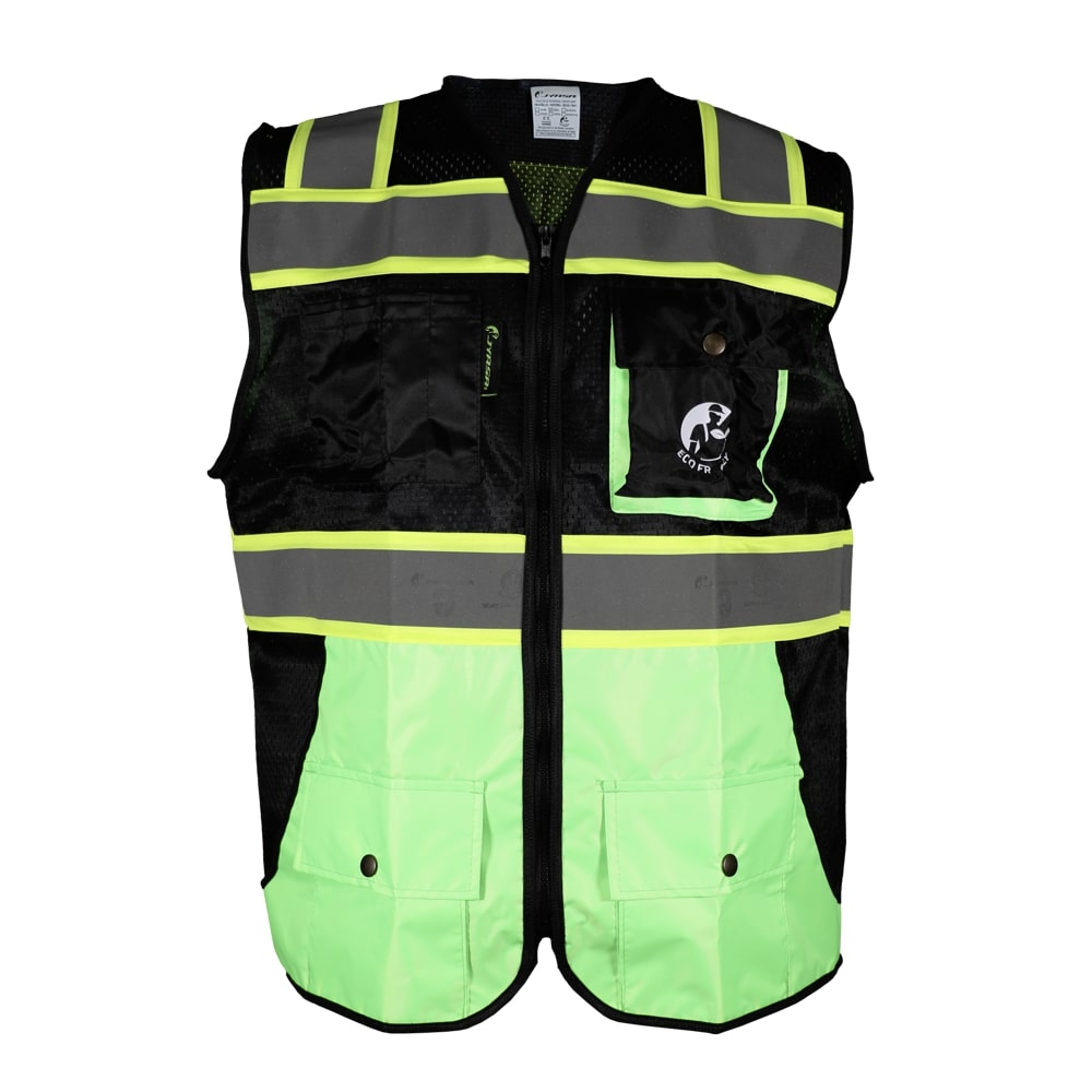 CHALECO DE MALLA NEGRO/VERDE ECOFRIENDLY C/REF BICOLOR AMARILLO 3 T-CH