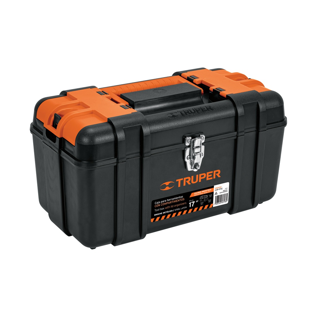Caja p/herramienta 17' con compartimentos, broches metalicos