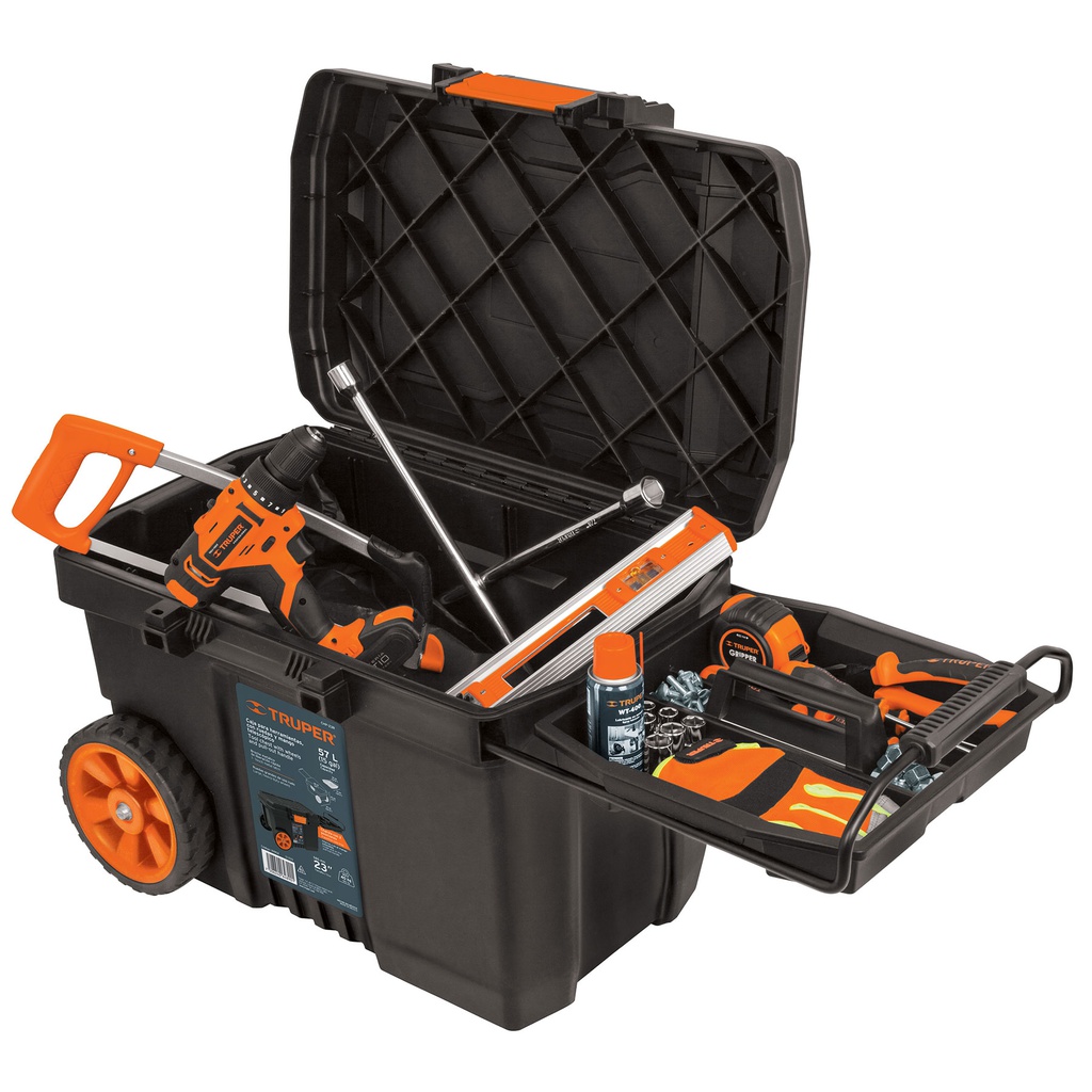 Caja para herramienta de 23'x17' c/ruedas, mango telescopico