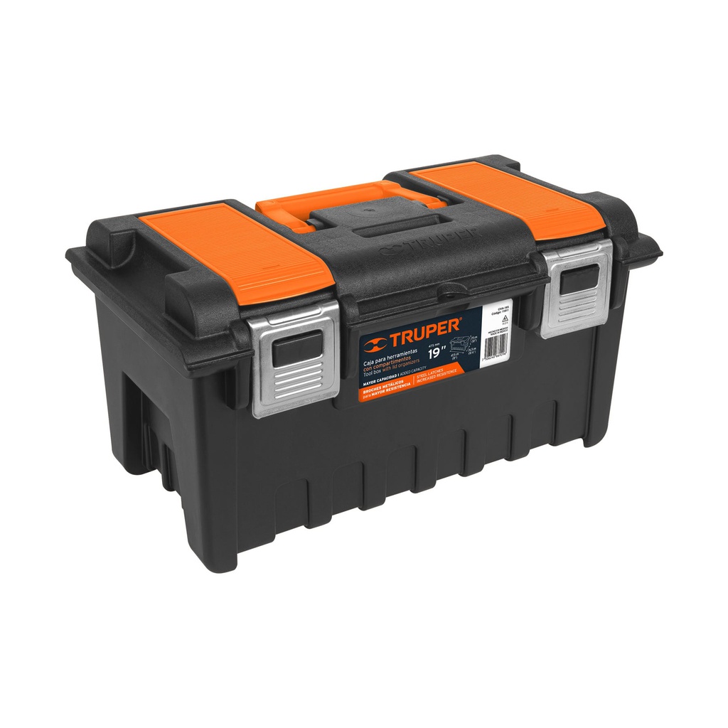 Caja p/herramienta 19' c/compartimentos y broches metalicos