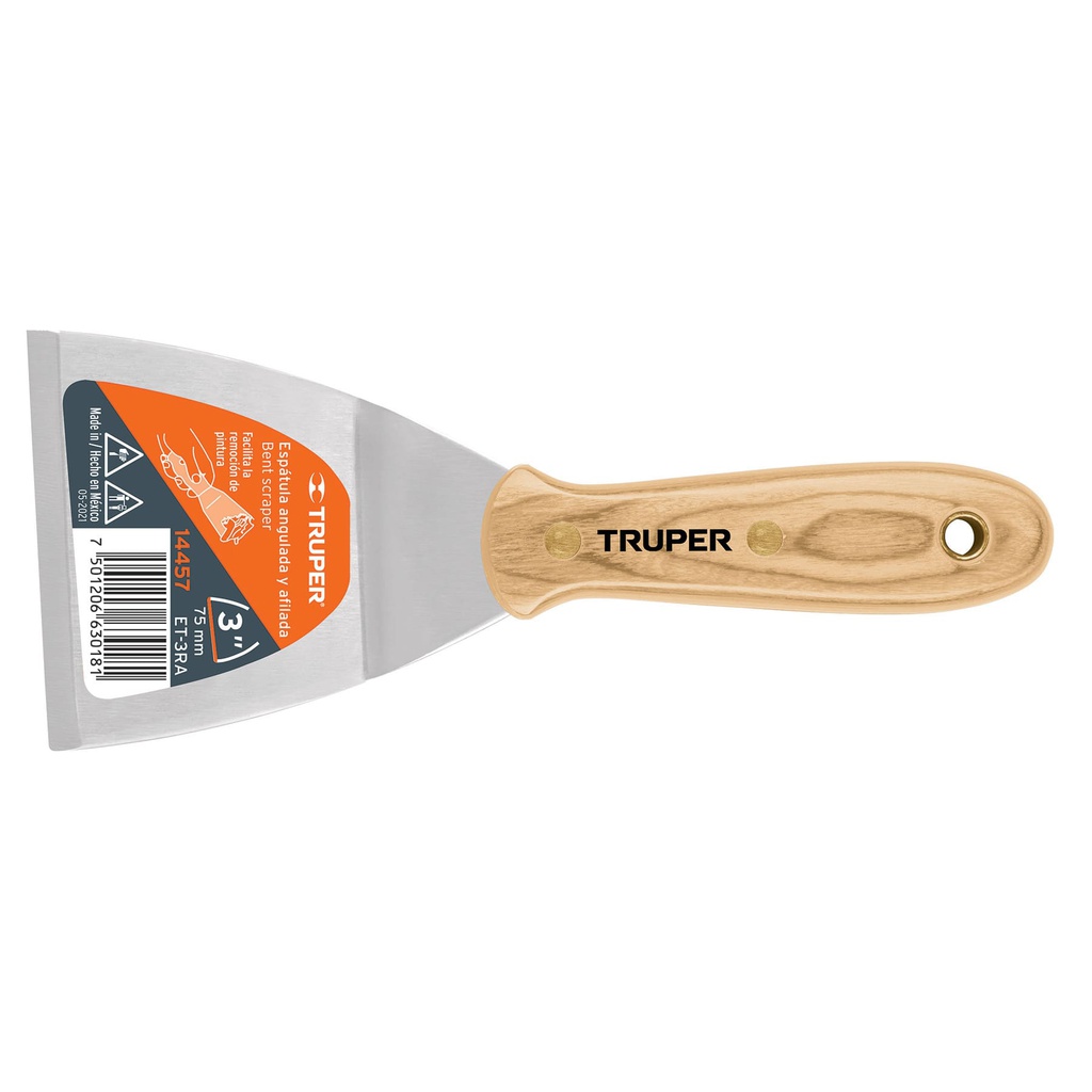Espatula afilada y angulada 3' con mango de madera, Truper