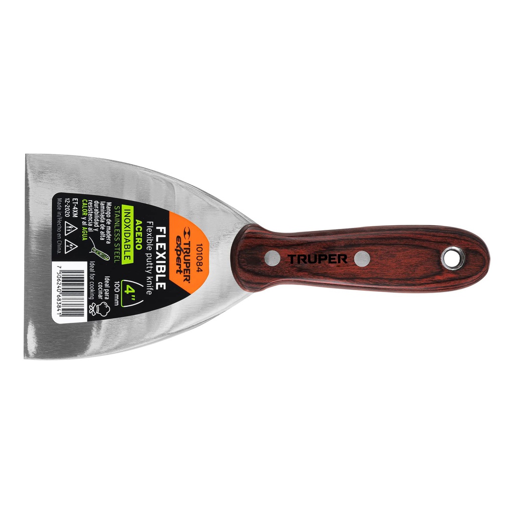 Espatula 4' acero inoxidable con mango de madera, Expert