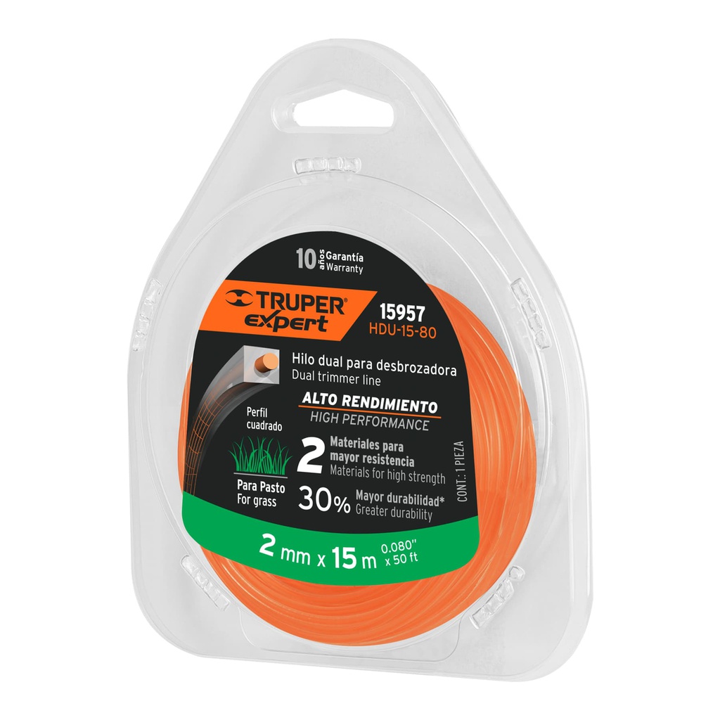 Rollo de hilo dual p/desbrozadora, 2mm x 15m, Truper Expert