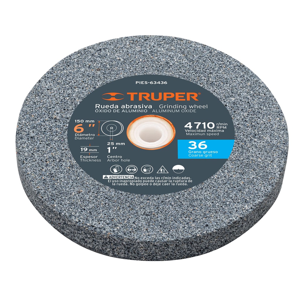 Rueda abrasiva p/esmeril 6X3/4', oxido de aluminio, grano 36