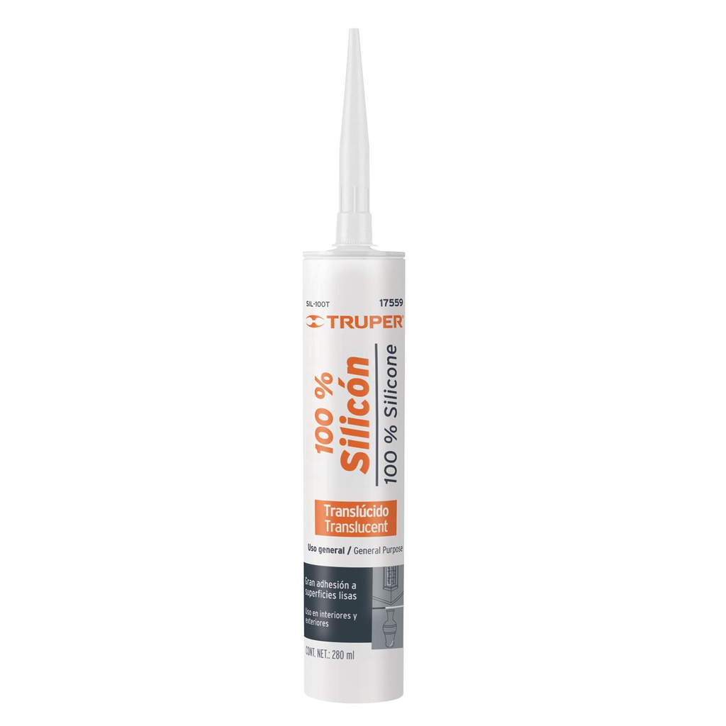 Sellador transparente 100% silicon de 280 ml, Truper