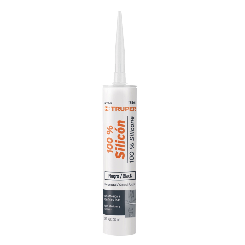 Sellador negro 100% silicon de 280 ml, Truper