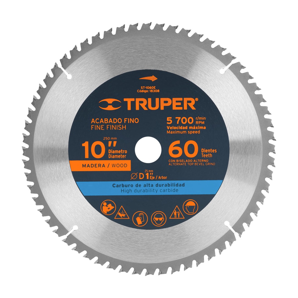 Disco sierra 10' para madera, 60 dientes centro 1', Truper
