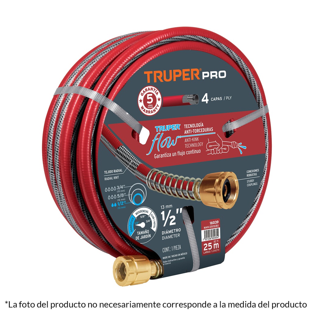 Manguera 1/2' super reforzada 4 capas 20 m conexiones metal