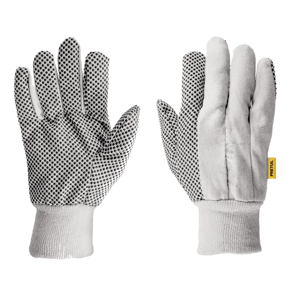 Guantes de algodon con puntos PVC en palma, unitalla, Pretul