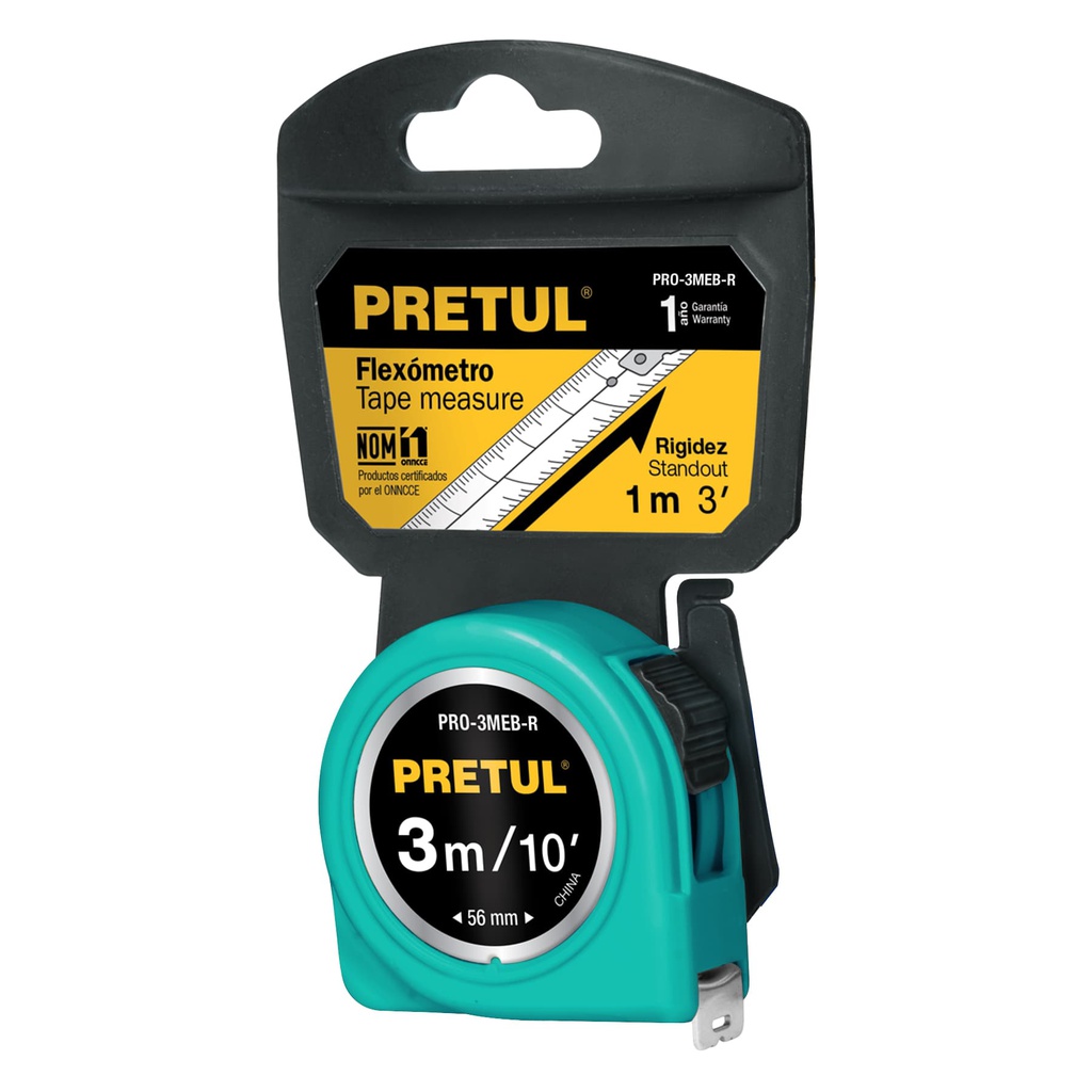 Flexometro verde 3 m cinta 13 mm, en tarjeta, Pretul