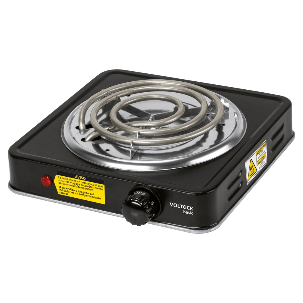 Parrilla electrica 1 quemador en espiral, negra, Basic
