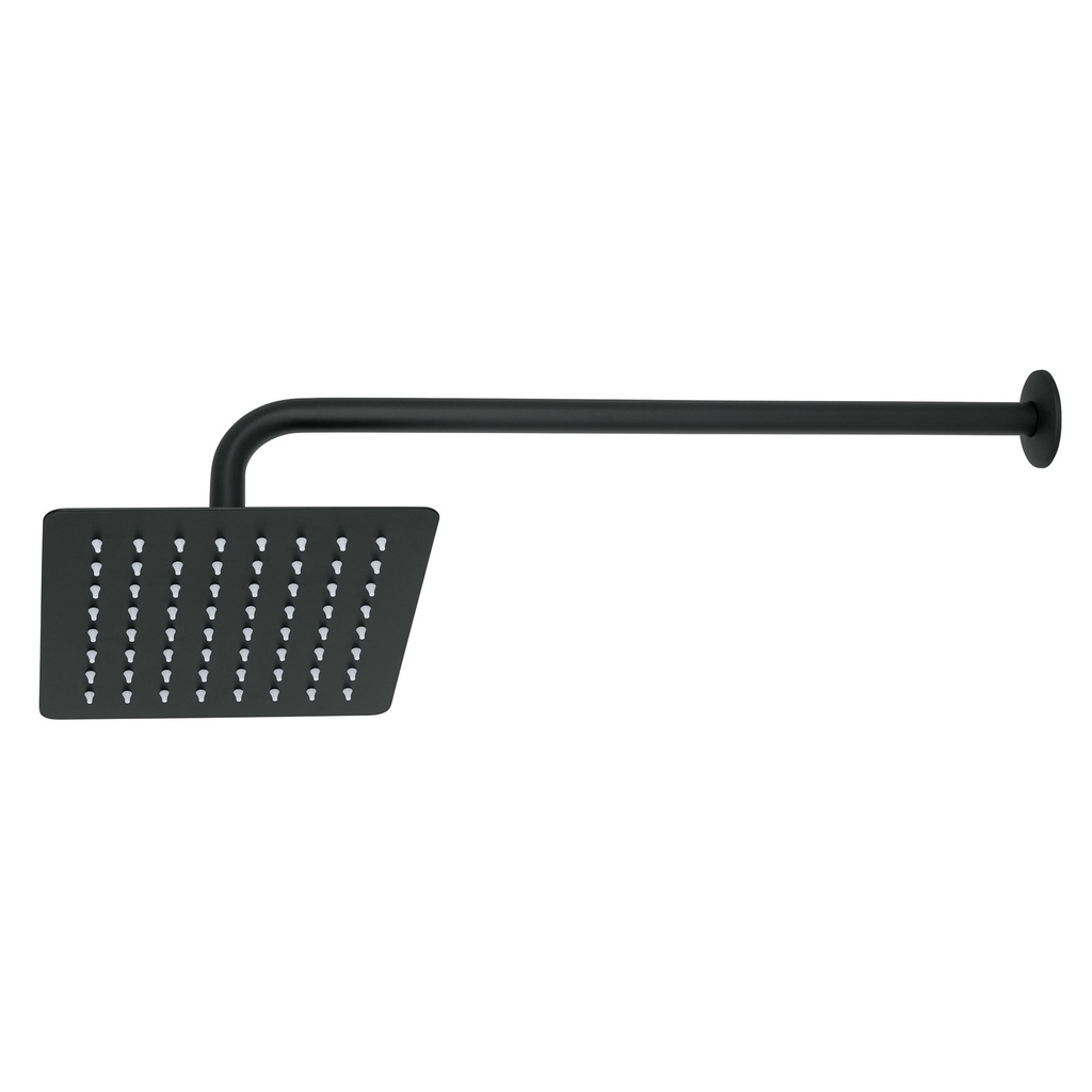 Regadera cuadrada 8', acero inox, con brazo, negro, Tubig