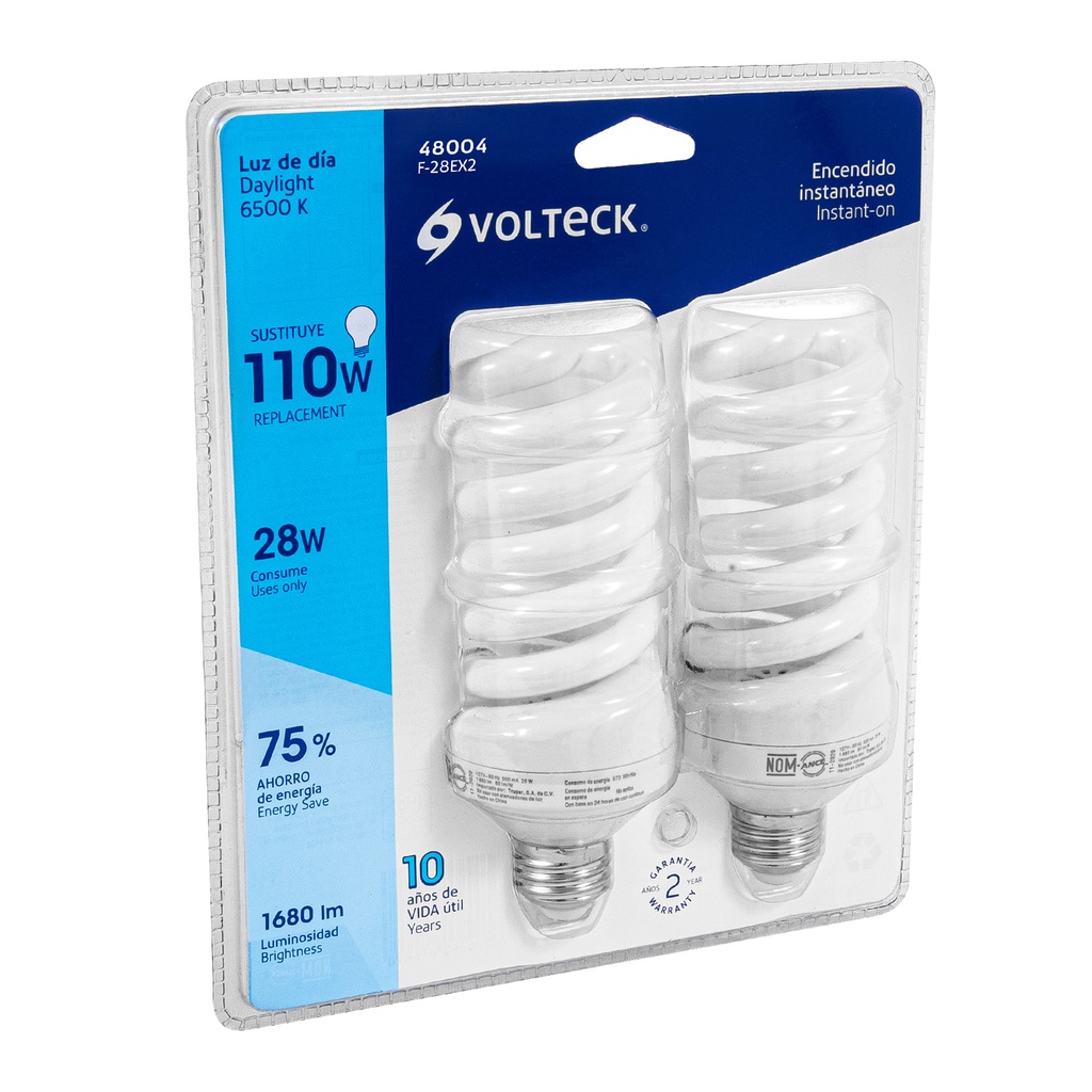 Pack 2 lamparas espiral T4 28 W luz de dia, blister, Volteck