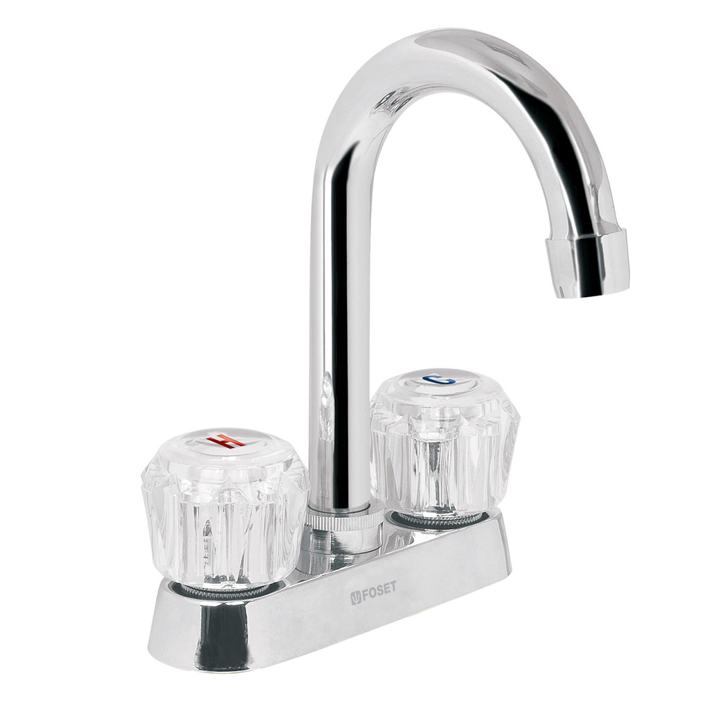 Mezcladora 4' para lavabo, cuello bar, manerales de acrilico